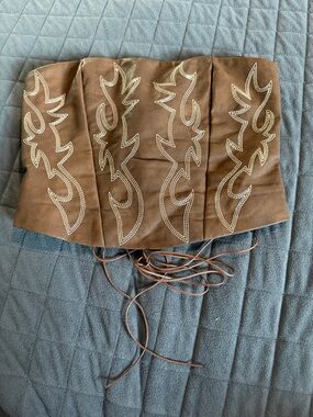 Brown Embroidered Lace-Up Boot Stitch Corset